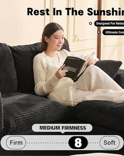 74.8” Cloud Couch, Modular Loveseat Sofa, Convertible Sofas Bed, Deep Seat Sofa, Cozy Sofa for Living Room, Office and Bedroom, L Shaped Cozy Sofa Furniture Set, Corduroy, Black