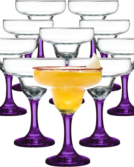 DISCOUNT PROMOS 10 Margarita Glasses Set, 9 oz. - Classic, Smooth, Barware, Glassware - Purple