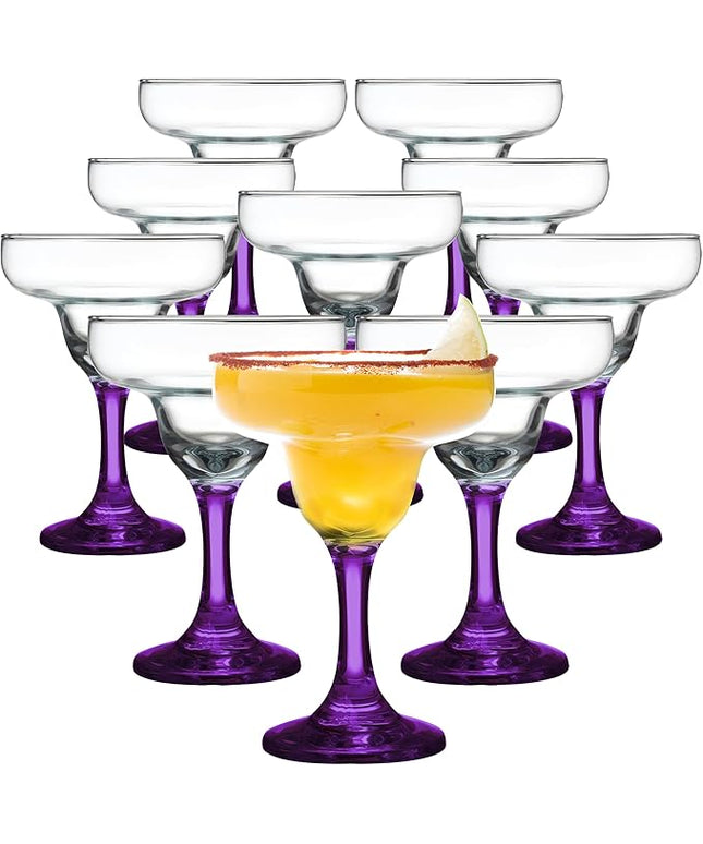DISCOUNT PROMOS 10 Margarita Glasses Set, 9 oz. - Classic, Smooth, Barware, Glassware - Purple