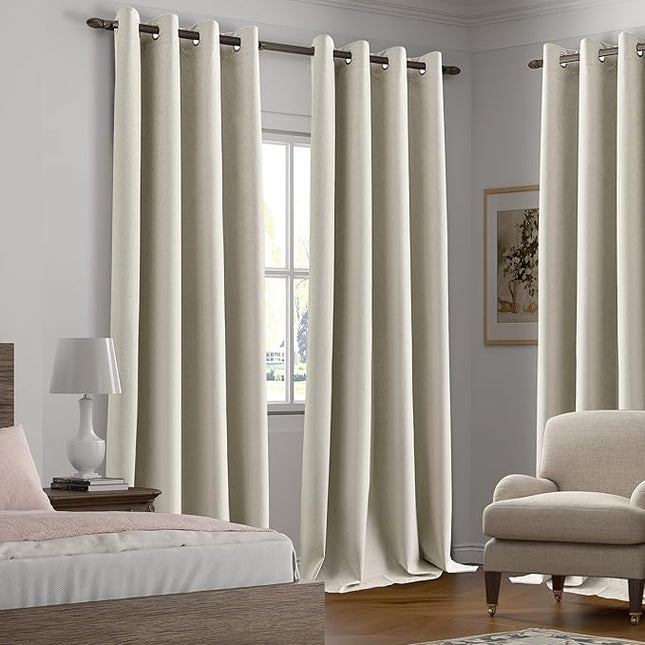132 Inch 100% Blackout Extra Long Curtains 11 FT Length, Thermal Insulated Natural Linen Drapes Living Room High Ceiling Tall Cutains 2 Story Window Draperies, Natural, W52 x L132, 2 Panels