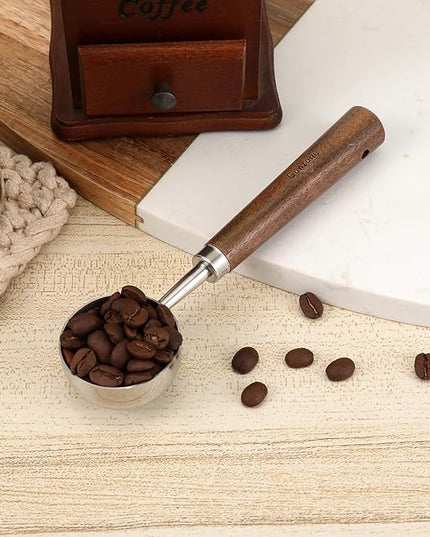 Vintage Coffee Measuring Spoon - 304 Stainless Steel, Coffee Scoop,10g Capacity, Walnut Handle - Perfect for Coffee, Tea, and More (Silver)