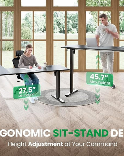 SIAGO L-Shaped Standing Desk - 63 x 55 Inch Adjustable Corner Standing Desk with Charging Station - L Shape Sit Stand Table with Memory Controller, Splice Board for Home Office