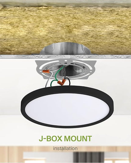 ASD LED 9" Round Flush Mount Ceiling Light Fixture, Low Profile Surface Lighting | 5CCT, Dimmable, Ultra-Thin, ETL Listed | 18W 1660LM 2700-6000K 120V | Kitchen, Bedroom, Hallway Lamp | Black, 6 Pack