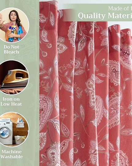Maison d' Hermine Curtains for Living Room 100% Cotton 108 inch Length One Panel Light Filtering Curtains for Bedroom Windows with Rod and Loop Pockets Drapes (Ramage Fire Brick, 50" W x 108" L)