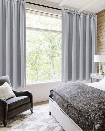 DWCN Silver Grey Short Blackout Curtains for Bedroom, Thermal Insulated Energy Saving Room Darkening Curtains for Living Room (W60 x L36 inch, Set of 2 Panels, Top of Rod Pocket)