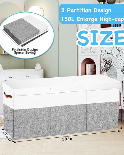Large Toy Box Chest,Toy Storage Organizer,Storage Bins with Lids,Stuffed Animal Storage,Toy Bins for Kids,Toddlers,Baby,Girls,Nursery,Living room,playroom(Grey)