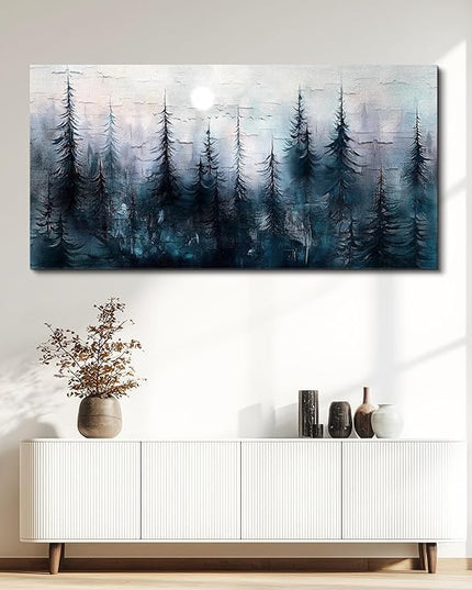 Canvas Wall Art for Living Room Framed Wall Decor for Bedroom Office Modern Wall Decoration Foggy Forest Landscape Paintings Black and White Picture Artwork Aesthetic Home Decor 20"X40"