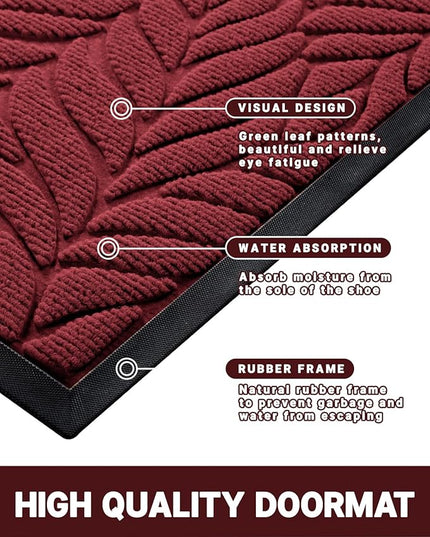 Yimobra Front Door Mat Outdoor Indoor, 29.5x17 All-Season Waterproof Door Mat Outside Entrance, All-Weather Non-Slip Outside Doormat for Garage Patio Entryway, Red