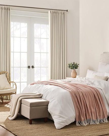KEQIAOSUOCAI Beige Color Pinch Pleated Curtains Soft Cream,Fancy 90 Inch Curtains for Living Room,40X90 Polyester Blackout Elegant Drapes 90 inches Long with Hooks