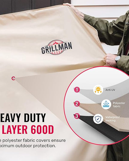 Grillman Grill Cover, BBQ Outdoor Grill Covers, Charcoal, Gas Grills, Waterproof, Rip-Proof, Weather-Resistant, Anti-UV, Barbecue Cover for Weber, Genesis, Charbroil, Nexgrill, etc (Tan, 60 Inch)