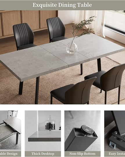 47.2"- 62.9" Extendable Dining Table Set for 4, Modern Kitchen Table with Dining Chairs for 4-6 Person, Thickened Expandable MDF Wooden Table with Metal Legs for Dining Room, Kitchen, Living Room