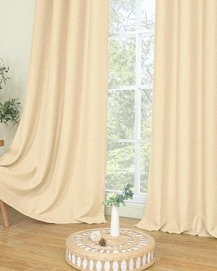 LAMIT 95 Inch Sand Linen Curtains for Living Room 2 Panels Set, Privacy Linen Textured Drapes Grommet Light Filtering Thick Curtains for Bedroom/Farmhouse/Sliding Glass Door, 52 x 95 Inch