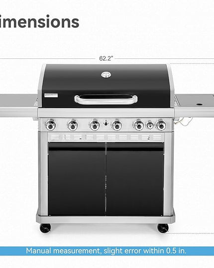 2 in 1 Propane Griddle Grill Combo, 6-Burner Propane Gas BBQ Combo Grill with Porcelain-Enameled Cast Iron Grates & Plate, 42,000 BTU with Side Stove for Outdoor Cooking Camping Patio Backyard