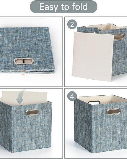 Posprica Storage Basket Bins,11×11×11 Foldable Storage Cube Boxes Fabric Drawer for Closet Shelf Cabinet Bookcase - Set of 4,Teal