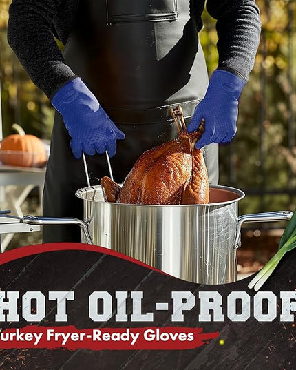 KITCHEN PERFECTION S Silicone Smoker Oven Gloves -Extreme Heat Resistant BBQ Gloves -Handle Hot Food Right on Your Grill Fryer Pit|Waterproof Oven Mitts |Superior Value Set+3 Bonuses