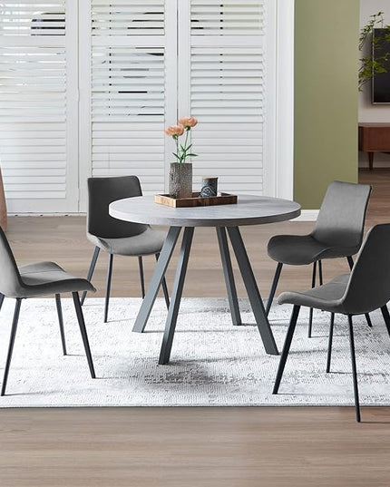 Round Dining Table Set, Mid Century Modern Small Round Dining Table Set, Saving Space (Table + 4 Grey Chairs)