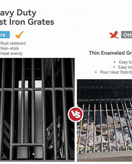 2 in 1 Propane Griddle Grill Combo, 6-Burner Propane Gas BBQ Combo Grill with Porcelain-Enameled Cast Iron Grates & Plate, 42,000 BTU with Side Stove for Outdoor Cooking Camping Patio Backyard