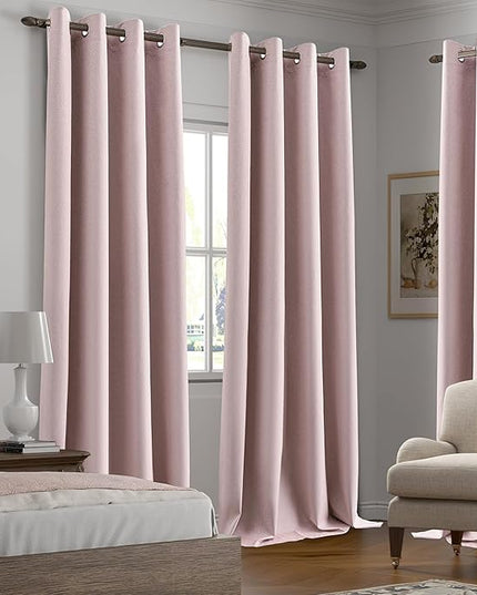 100% Blackout Pink Linen Curtains 90 Inch Length for Bedroom Living Room, Soundproof Thermal Insulated Privacy Lightweight Grommet Drapes for Girls Room, Pink, W52 x L90, 2 Panels