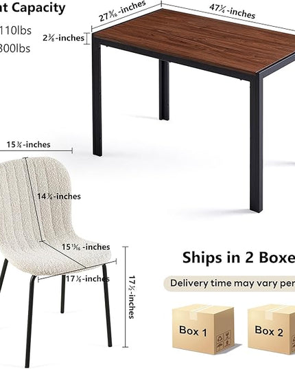 NORDICANA 5 - Piece Dining Set, Industrial Style 47 in Kitchen Table with Beige Faux Fur Dining Chairs for 4 Person, Dining Room Table Set for Dinette, Breakfast Nook Breakfast Nook