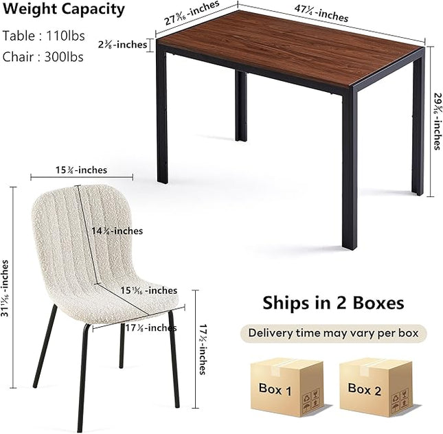 NORDICANA 5 - Piece Dining Set, Industrial Style 47 in Kitchen Table with Beige Faux Fur Dining Chairs for 4 Person, Dining Room Table Set for Dinette, Breakfast Nook Breakfast Nook