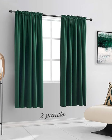 DONREN Hunter Green Blackout Thermal Insulating Window Curtains for Bedroom - 52 Inch Width Curtains Panels with Rod Pocket (52 by 63 Inch,2 Panels)