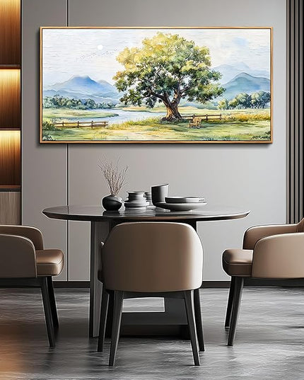 PHAOHUAXM Large Farmhouse Wall Decor For Living Room Wall Art For Bedroom Office Decor Green Tree Ink-Wash Landscape Painting Artwork Canvas Printing Pictures Wall Home Decor 30x60In Wood Framed