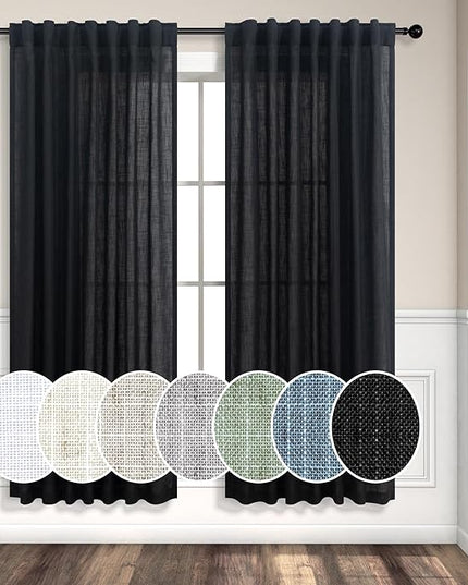 Pitalk Black Linen Curtains 63 Inch Length for Boys Bedroom 2 Panels Back Tab Rod Pocket Short Black Stylish Closet Curtains for Nursery Room Playhouse Canopy Bed Teen Girls Decoration 52x63