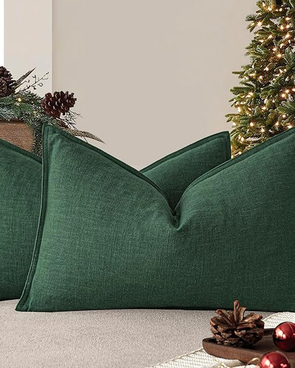 Foindtower Pack of 2, Decorative Linen Soild Throw Pillow Covers Soft Accent Lumbar Cushion Case Boho Farmhouse Pillowcase for Chair Couch Sofa Bedroom Living Room Home Decor 12 x 20 Inch Pine Green