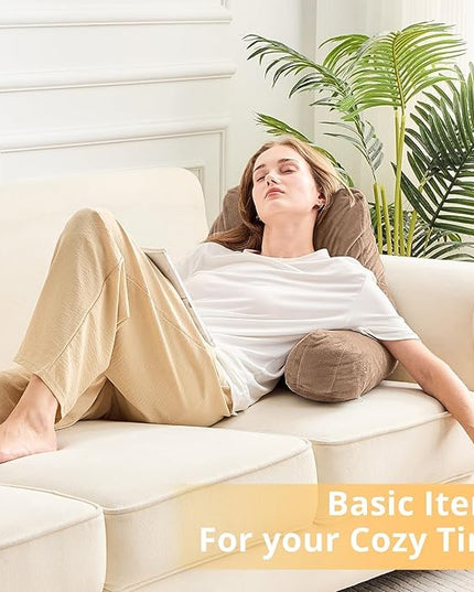 Sasttie Reading Pillow, Velvet Back Pillow for Bed Sitting Up, Adult Back-Rest Support Cushion with Arms for Sit Up on Couch, Sofa, and Floor, Dorm Essentials, Reading Accessories, Light Brown