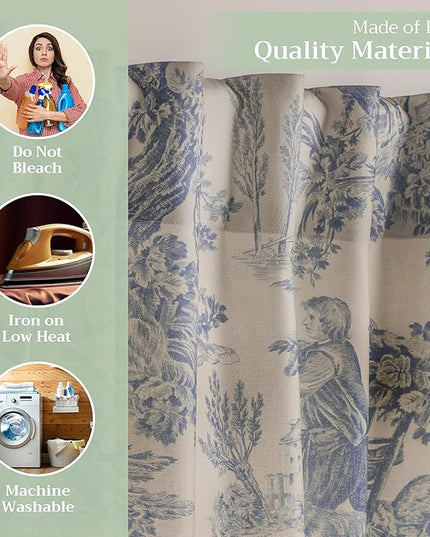 Maison d' Hermine Curtains for Living Room 100% Cotton 84 inch Length One Panel Light Filtering Toile Curtains for Bedroom Windows with Rod and Loop Pockets Drapes (The Miller Blue, 50" W x 84" L)
