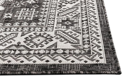 Rugs.com Outdoor Aztec Collection Rug – 7' x 10' Charcoal Gray Flatweave Rug Perfect for Living Rooms, Large Dining Rooms, Open Floorplans