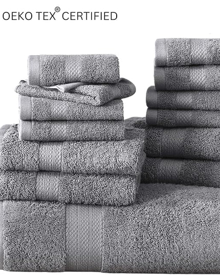 Lane Linen 100% Mercerized Cotton Luxury Bathroom Towels Set - 6 Pieces - Ring Spun Technology - 2 Bath, 2 Washcloths, 2 Hand Towels - Suitable for All Skin Types including Sensitive Skin - Space Grey
