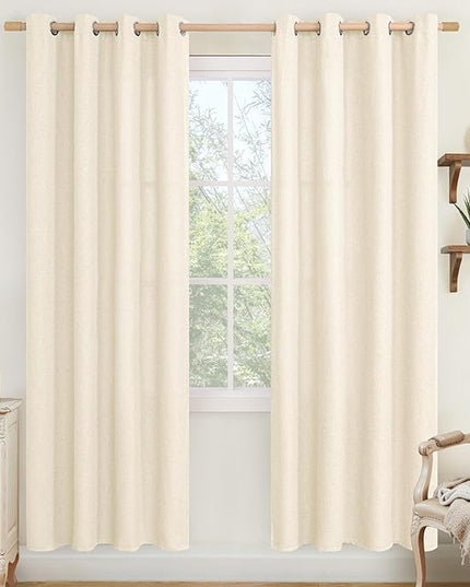 LAMIT Linen Blend Light Beige Curtains 78 Inch Length for Living Room, Grommet Light Filtering Panels Neutral Country Rustic Farmhouse Boho Drapes for Bedroom, 2 Panels Set, 52 x 78 inch