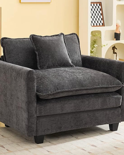 41'' Modern Chenille Oversized Chair, Upholstered Accent Living Room Chair with Extra Thicked Deep Seat, Single Lounge Chair for Bedroom, Small Apartment, Dark Grey