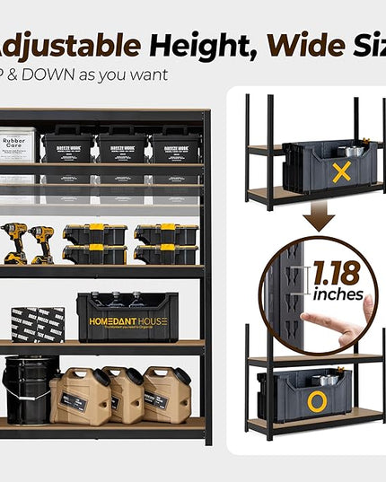HOMEDANT House 5 Tier Laminated Metal Shelving Unit Adjustable Storage Utility Rack Heavy Duty Shelves Organization Multipurpose Shelf Kitchen Garage Pantry Closet (4, (L) 48.1" W, Black)