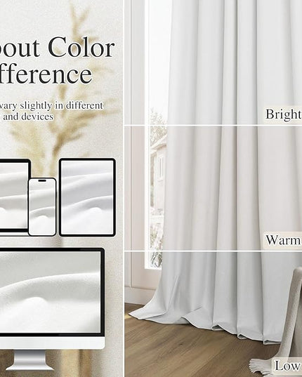 Guken Off White Blackout Curtains 90 Inch Length 2 Panels Set for Living Room Bedroom Back Tab Thermal Insulated 100% Black Out Linen Drapes Room Darkening Window Curtains 90 Inches Long