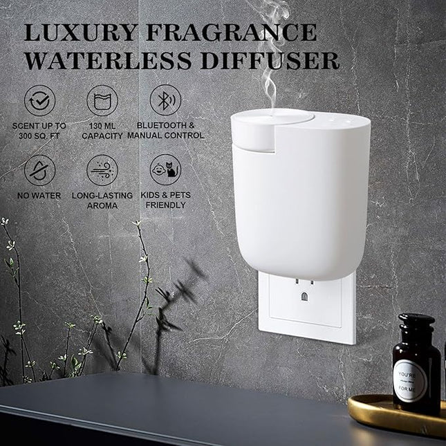 Plug-in Diffuser, Waterless Scent Air Machine, Bluetooth/Manual Dual-Control, 500 Sq. Ft Coverage Luxury Fragrance Diffuser, Essential Oil Aroma Diffuser for Home, Office, Small Room, Spa