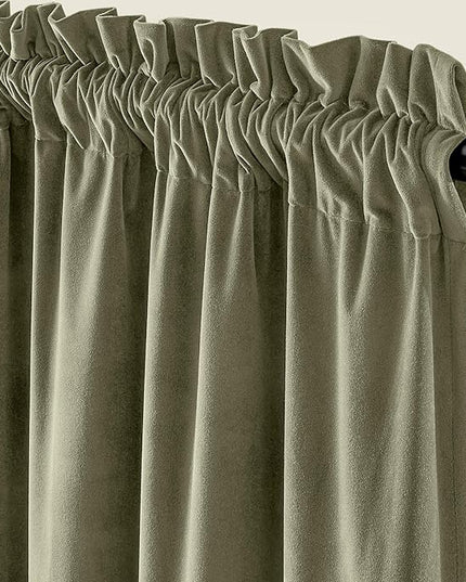 Lazzzy Velvet Blackout Curtains Thermal Insulated Room Window Drapes Super Soft Luxury Curtains for Living Room Bedroom Rod Pocket 2 Panels, Olive Sage, 42" W x 108" L