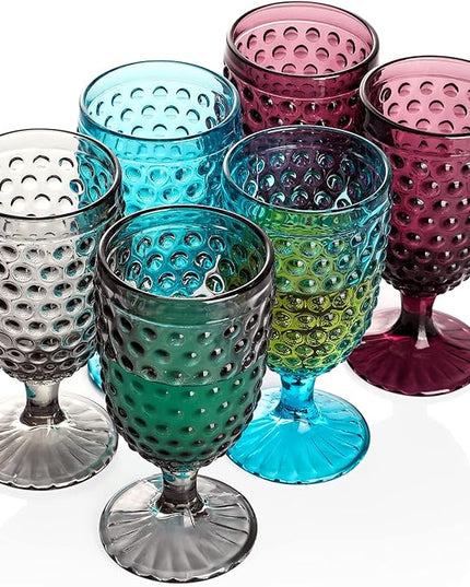 Hobnail Beverage Glass Goblet set of 6, 13 oz Hobnail Drinking Glasses Perfect for Dinner Table Parties Bars and Weddings