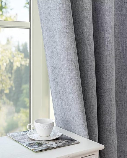 100% Blackout Curtains 96 inch Length 2 Panels Faux Linen Long Drapes for Bedroom Living Room Black Out Room Darkening Curtain Thermal Insulated Back Tab Rod Pocket(W52 x L96, Light Grey)