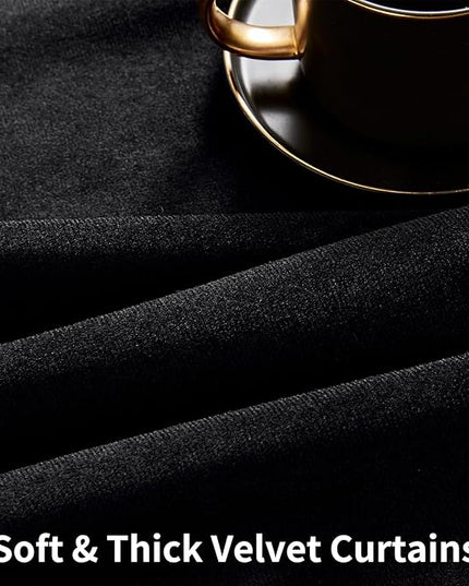 Joydeco 100% Blackout Velvet Curtains for Bedroom 72 Inches Long 2 Panels, Back Tab/Rod Pocket Living Room Drapes, Thermal Insulated Soundproof Heavy Duty Curtains for Windows,52W x 72L,Black