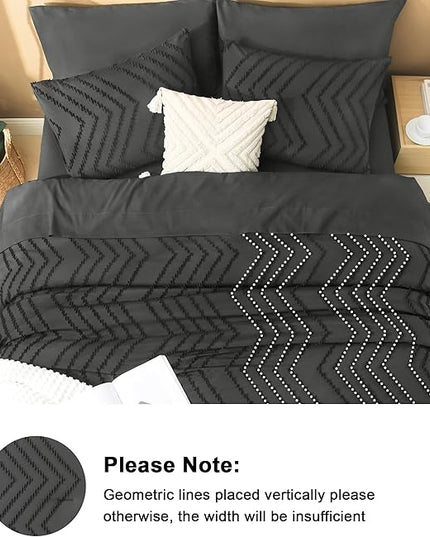 Litanika Dark Grey Queen Size Comforter Set with Sheets - 7 Pieces Bed in a Bag Queen Tufted Complete Bedding Sets with Comforter, Sheets, Pillowcases & Shams