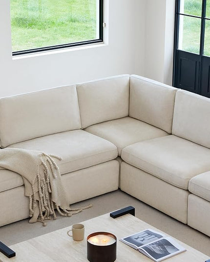 CHITA Oversized Corner Modular Sectional Fabric Sofa Set, FSC Certified Extra Large 5 seat V Shaped Corner Sectional Cloud Couch for Living Room, 106 inch Width,4 Seat and 1 Middle Corner, Linen
