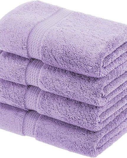 Superior Egyptian Cotton Pile Hand Towel Set of 4, Ultra Soft Luxury Towels, Thick Plush Essentials, Absorbent Heavyweight, Guest Bath, Hotel, Spa, Home Bathroom, Shower Basics, Purple