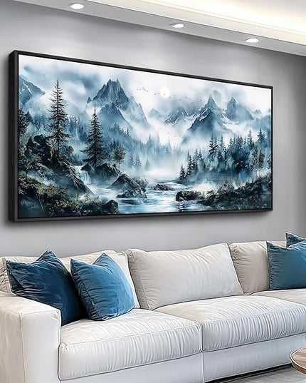 ERQINHUA Large Wall Decor For Bedroom Black Framed Canvas Wall Art For Living Room Office Decorations Misty Forest Wall Paintings Tree Landscape Pictures Artwork Modern Home Decor 30x60 Inches