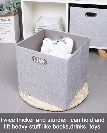 11 Inch Cube Storage Bins for Organization, Fabric Storage Cubes Closet Storage Bins for Cube Organizer, Thick and Heavy Duty Storage Baskets for Shelves, 4pcs, Sliver Grey