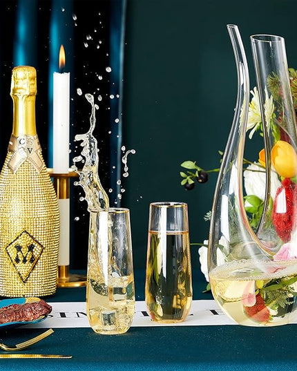 N9R 36PCS Plastic Champagne Flutes, 9 Oz Stemless Disposable Gold Rim Toasting Glasses, Crystal Clear Cocktail Cups Drinkware Shatterproof Ideal for Party Wedding Birthday