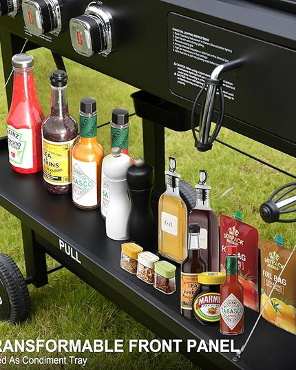 Brand-Man Propane Gas and Charcoal Grill Combo, Dual Fuel BBQ Combo Grill with Stainless Steel Dual Lids & 2 Side Shelves for Outdoor Kitchen & Backyard Barbecue Cooking