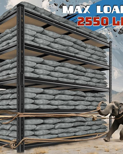 55" W Storage Shelves, 2550LBS Garage Shelving, 5-Tier Metal Shelving Unit, Adjustable Heavy Duty Shelving for Garage, Warehouse, Pantry, Kitchen, 55" W × 24" D × 72" H, Black
