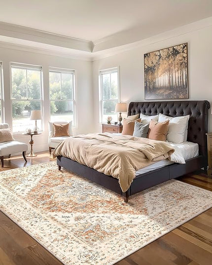 Ciicool 8x10 Area Rugs, Washable Area Rug, Rugs for Living Room Non-Slip Indoor Rugs Large Low-Pile Mat Floor Carpet Vintage Rug for Bedroom Dinning Foyer Decor